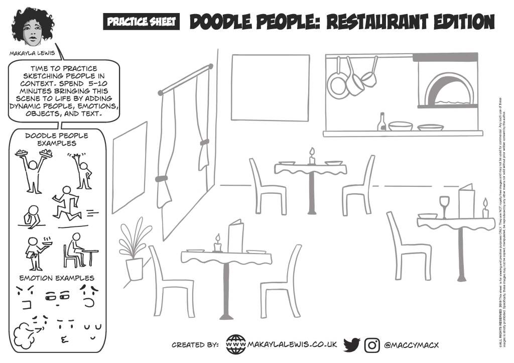 Line drawing of a restaurant with no people